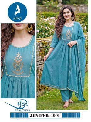 KAYA KURTI JENIFER 3-Piece Anarkali Coral Silk Top Bottom Set Size wise Combo Set