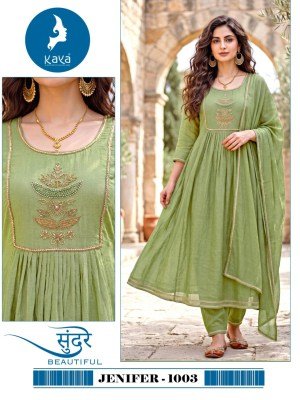 KAYA KURTI JENIFER 3-Piece Anarkali Coral Silk Top Bottom Set Size wise Combo Set