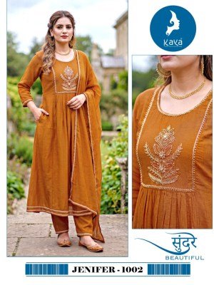 KAYA KURTI JENIFER 3-Piece Anarkali Coral Silk Top Bottom Set Size wise Combo Set