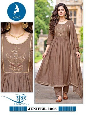 KAYA KURTI JENIFER 3-Piece Anarkali Coral Silk Top Bottom Set Size wise Combo Set