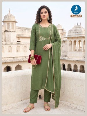 KAYA KURTI LIRIL 3-Piece Mull Chanderi Kurti Roman Silk Bottom Dupatta Set kurti pant with dupatta Catalogs
