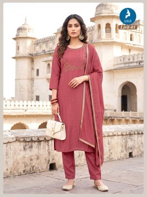 KAYA KURTI LIRIL 3-Piece Mull Chanderi Kurti Roman Silk Bottom Dupatta Set kurti pant with dupatta Catalogs