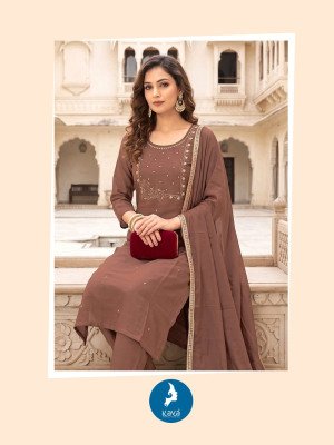 KAYA KURTI LIRIL 3-Piece Mull Chanderi Kurti Roman Silk Bottom Dupatta Set kurti pant with dupatta Catalogs