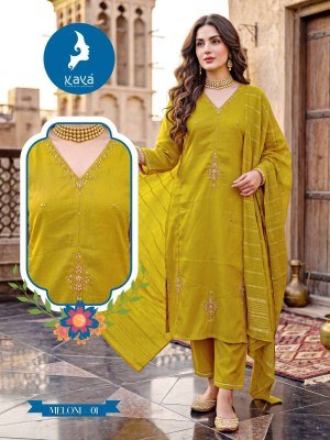 KAYA KURTI MELONI 3-Piece Straight Cut Shimmer Suit Set kurti pant with dupatta Catalogs