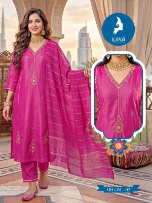 KAYA KURTI MELONI 3-Piece Straight Cut Shimmer Suit Set kurti pant with dupatta Catalogs