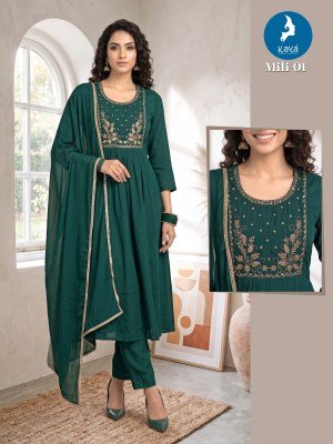KAYA KURTI MILI Anarkali Mull Chanderi Kurti Roman Silk Set wholesale catalogs