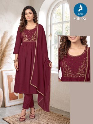 KAYA KURTI MILI Anarkali Mull Chanderi Kurti Roman Silk Set Size wise Combo Set