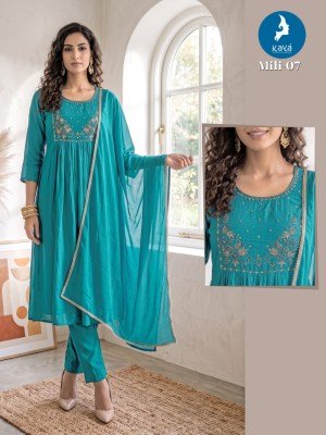 KAYA KURTI MILI Anarkali Mull Chanderi Kurti Roman Silk Set Size wise Combo Set