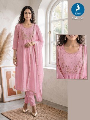 KAYA KURTI MILI Anarkali Mull Chanderi Kurti Roman Silk Set Size wise Combo Set