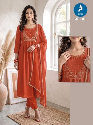 KAYA KURTI MILI Anarkali Mull Chanderi Kurti Roman Silk Set Size wise Combo Set