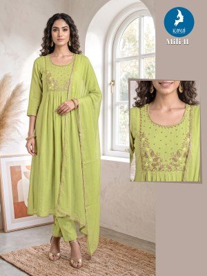 KAYA KURTI MILI Anarkali Mull Chanderi Kurti Roman Silk Set Size wise Combo Set