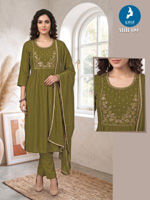 KAYA KURTI MILI Anarkali Mull Chanderi Kurti Roman Silk Set Size wise Combo Set