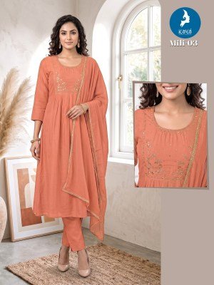 KAYA KURTI MILI Anarkali Mull Chanderi Kurti Roman Silk Set Size wise Combo Set