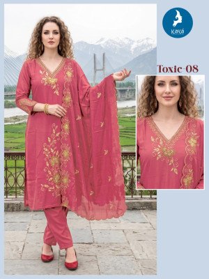 KAYA KURTI TOXIC 3-Piece Straight Cut Mul Chanderi Roman Silk Set wholesale catalogs