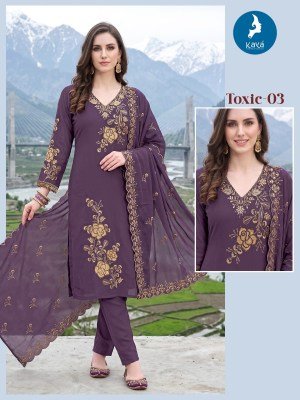 KAYA KURTI TOXIC 3-Piece Straight Cut Mul Chanderi Roman Silk Set Size wise Combo Set