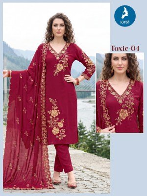 KAYA KURTI TOXIC 3-Piece Straight Cut Mul Chanderi Roman Silk Set Size wise Combo Set