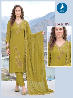 KAYA KURTI TOXIC 3-Piece Straight Cut Mul Chanderi Roman Silk Set Size wise Combo Set