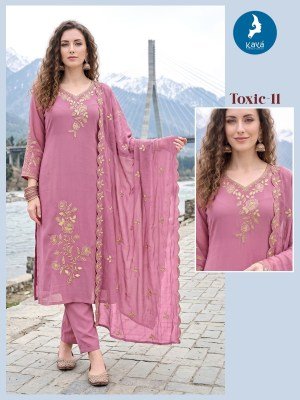 KAYA KURTI TOXIC 3-Piece Straight Cut Mul Chanderi Roman Silk Set Size wise Combo Set