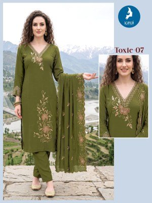 KAYA KURTI TOXIC 3-Piece Straight Cut Mul Chanderi Roman Silk Set Size wise Combo Set