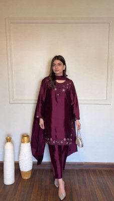 KD 1623 American Silk Designer Suit Palazzo with Tibby Silk Dupatta Amavi