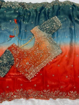 KERI Design Fendy Satin Saree with Heavy Embroidery Sequins Border and Stitched Blouse sarees catalogs