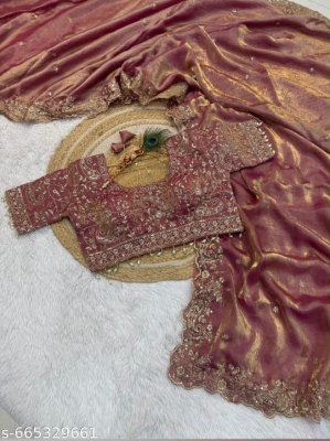 KERI Fendy Satin Saree with Embroidery and Fully Stitched Jhal Work Blouse Womens