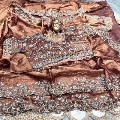 KERI Fendy Satin Saree with Embroidery and Fully Stitched Jhal Work Blouse sarees