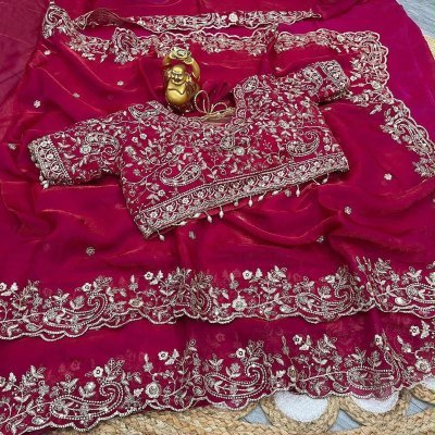 KERI Fendy Satin Saree with Embroidery and Fully Stitched Jhal Work Blouse sarees