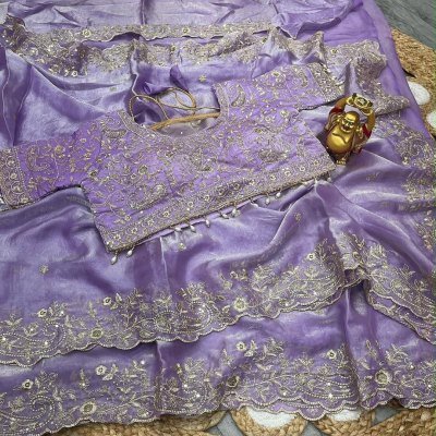 KERI Fendy Satin Saree with Embroidery and Fully Stitched Jhal Work Blouse sarees