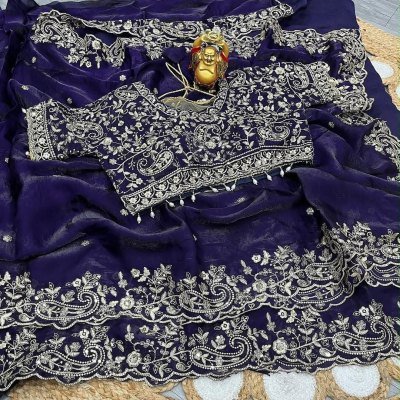 KERI Fendy Satin Saree with Embroidery and Fully Stitched Jhal Work Blouse sarees