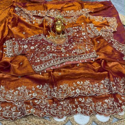 KERI Fendy Satin Saree with Embroidery and Fully Stitched Jhal Work Blouse sarees