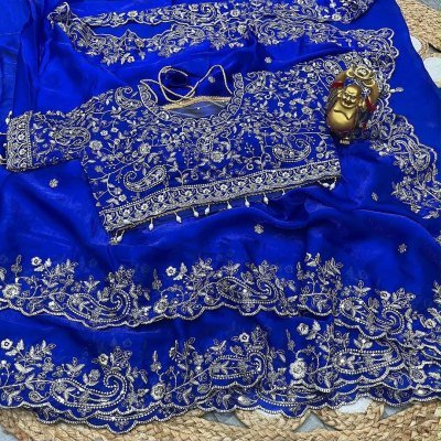 KERI Fendy Satin Saree with Embroidery and Fully Stitched Jhal Work Blouse sarees