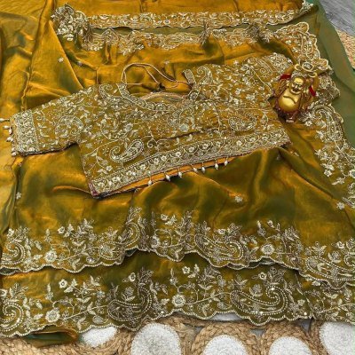 KERI Fendy Satin Saree with Embroidery and Fully Stitched Jhal Work Blouse sarees