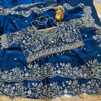 KERI Fendy Satin Saree with Embroidery and Fully Stitched Jhal Work Blouse sarees