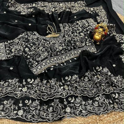KERI Fendy Satin Saree with Embroidery and Fully Stitched Jhal Work Blouse sarees