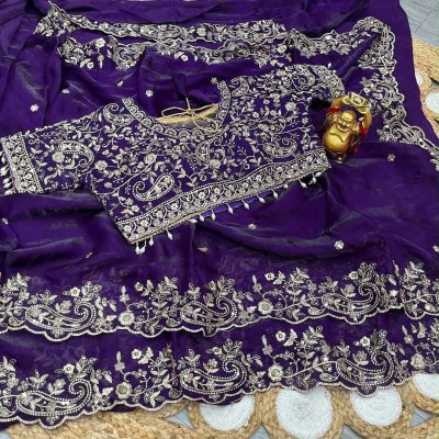 KERI Fendy Satin Saree with Embroidery and Fully Stitched Jhal Work Blouse sarees