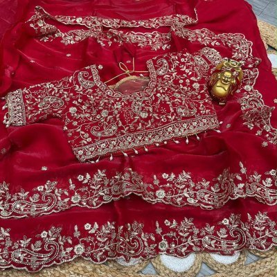 KERI Fendy Satin Saree with Embroidery and Fully Stitched Jhal Work Blouse sarees