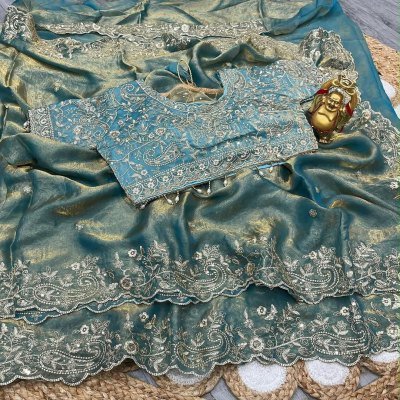 KERI Fendy Satin Saree with Embroidery and Fully Stitched Jhal Work Blouse sarees