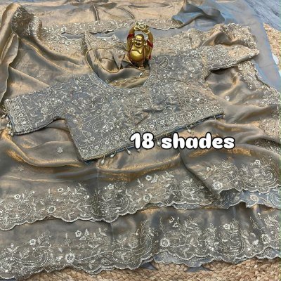 KERI Fendy Satin Saree with Embroidery and Fully Stitched Jhal Work Blouse sarees