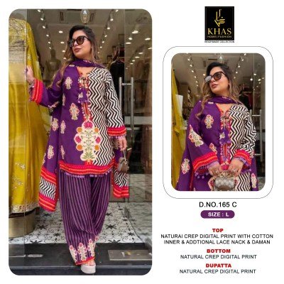 KHAS Design No. 165 Natural Crepe Digital Print Suit Set Size wise Combo Set