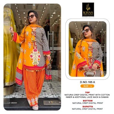 KHAS Design No. 165 Natural Crepe Digital Print Suit Set Size wise Combo Set