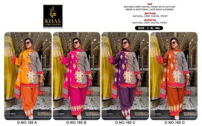 KHAS Design No. 165 Natural Crepe Digital Print Suit Set Size wise Combo Set