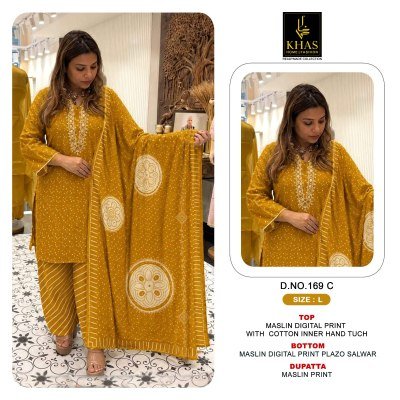 KHAS Design No. 169 Maslin Digital Print 3-Piece Farshi Salwar Suit  Size wise Combo Set