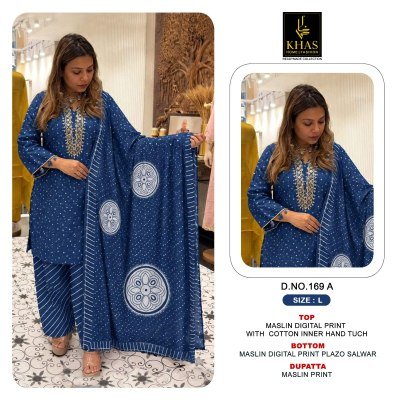 KHAS Design No. 169 Maslin Digital Print 3-Piece Farshi Salwar Suit  Size wise Combo Set