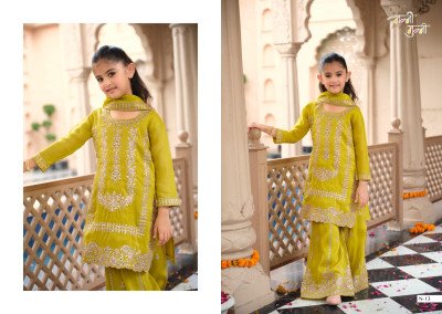 KROHI Nanni-Munni Kids Wear Simer Embroidery 3-Piece Top Palazzo Dupatta Set readymade suit catalogs