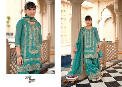 KROHI Nanni-Munni Kids Wear Simer Embroidery 3-Piece Top Palazzo Dupatta Set readymade suit catalogs