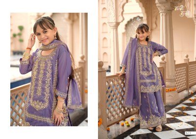 KROHI Nanni-Munni Kids Wear Simer Embroidery 3-Piece Top Palazzo Dupatta Set readymade suit catalogs