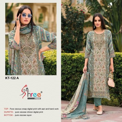 KT -122 by Shree Fab Pure Viscose Maslin digital printed unstitched suit catalogue with low range wholesale catalogs