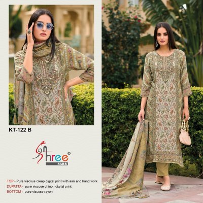 KT -122 by Shree Fab Pure Viscose Maslin digital printed unstitched suit catalogue with low range salwar kameez catalogs