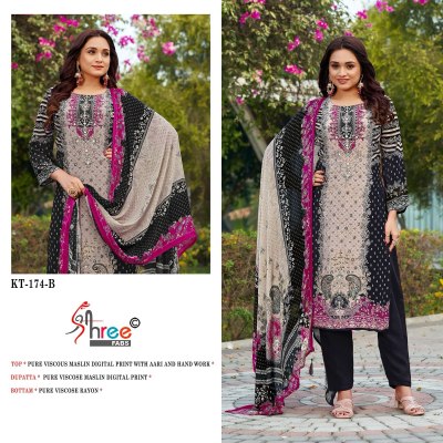 KT 174 by Shree Fab Pure Viscose Muslin Handwork unstitched suit collection with low rate  dress material catalogs
